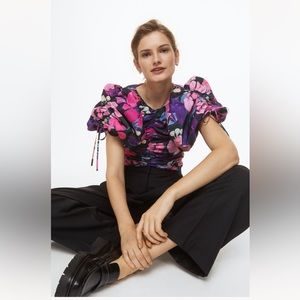 HM pink and purple floral puff sleeve blouse - nwt - size medium
